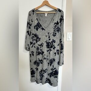 Grey V-Neck Floral Maternity Dress